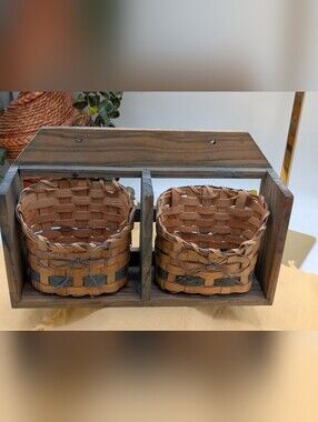 Rustic Farmhouse Wall Organizer Wood Shelf with 2 Woven Baskets Cottagecore...‎